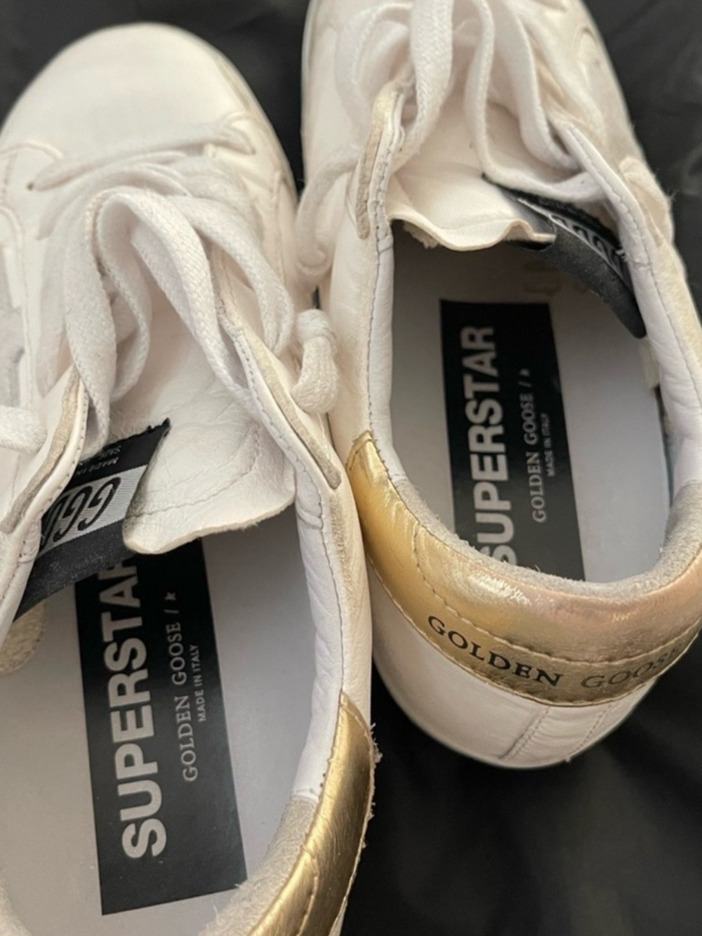 Golden Goose White Leather Sneakers with Silver Star & Gold Heel - Picture 5 of 11
